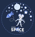 Space stories. Little mouse astronaut in outer space.